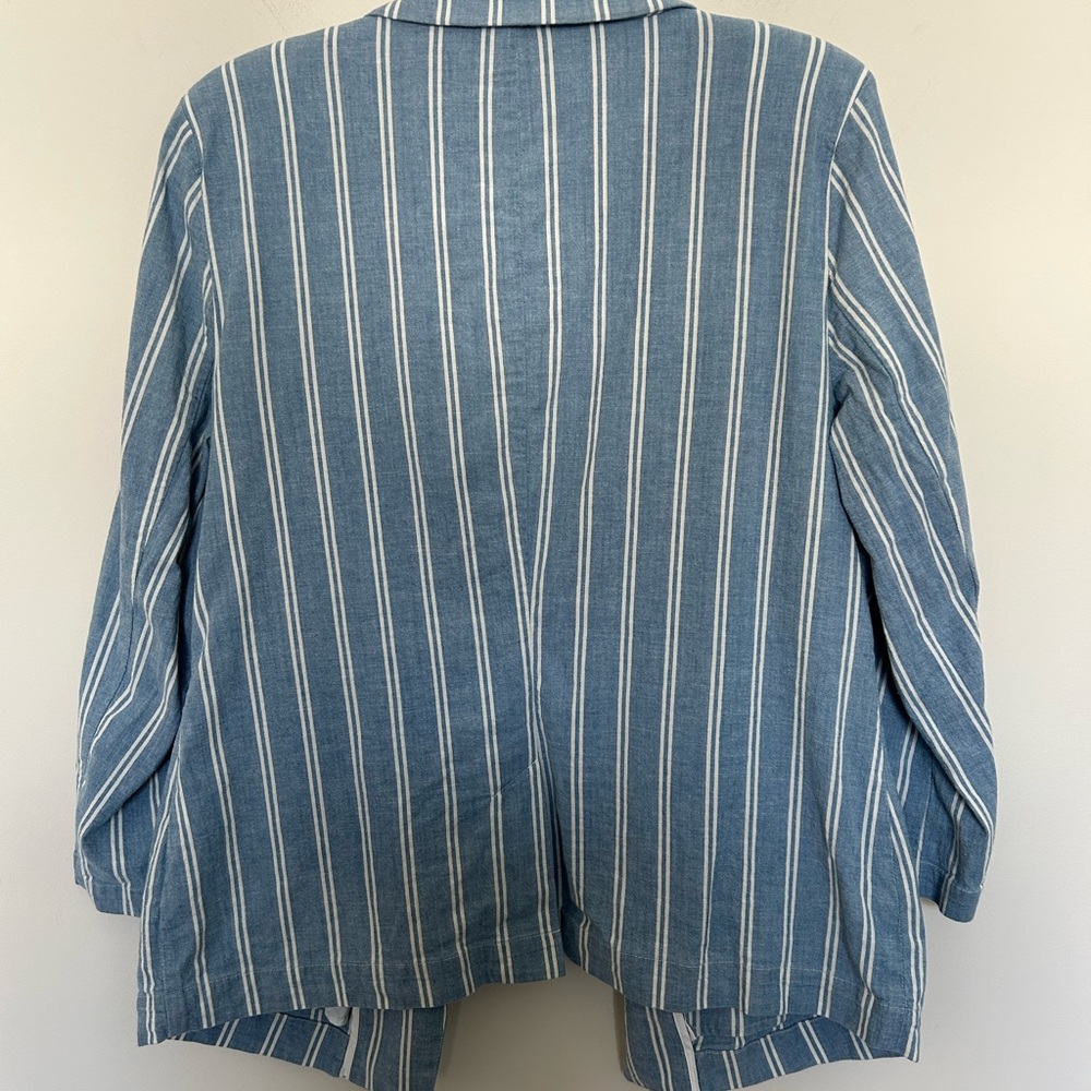 Chico’s Striped Chambray Style Cotton Unlined Open Front Blazer Size 2 - Picture 6 of 6